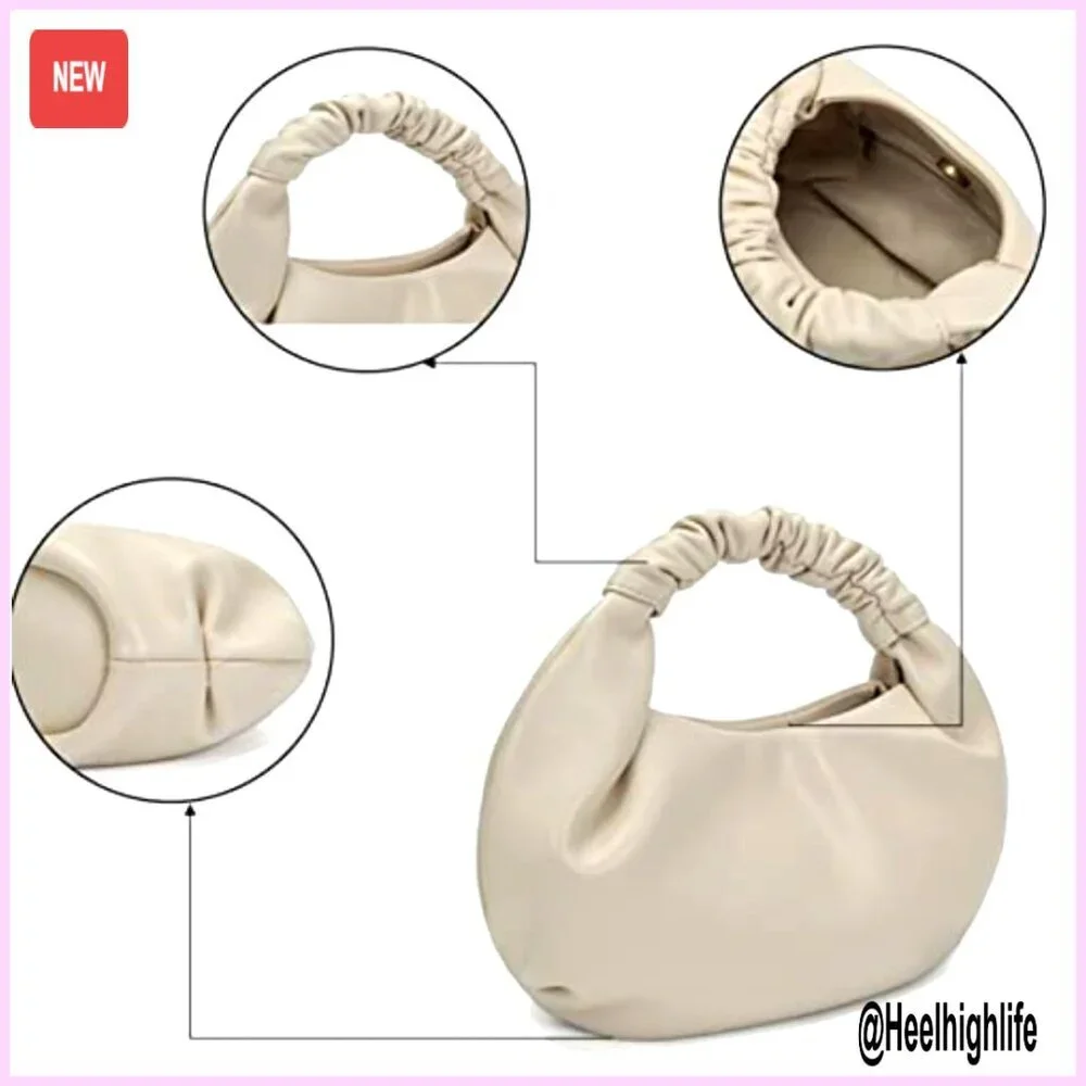 Mini Hobo Tote Bag, PU Leather, Cloud-Shaped Top Handle Clutch